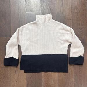 Pure 100% Wool Colorblock Turtleneck Sweater Baggy Wide Sleeve Women's Sz Medium